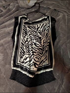 Sleeveless Zebra Print Satin Top - Black & White